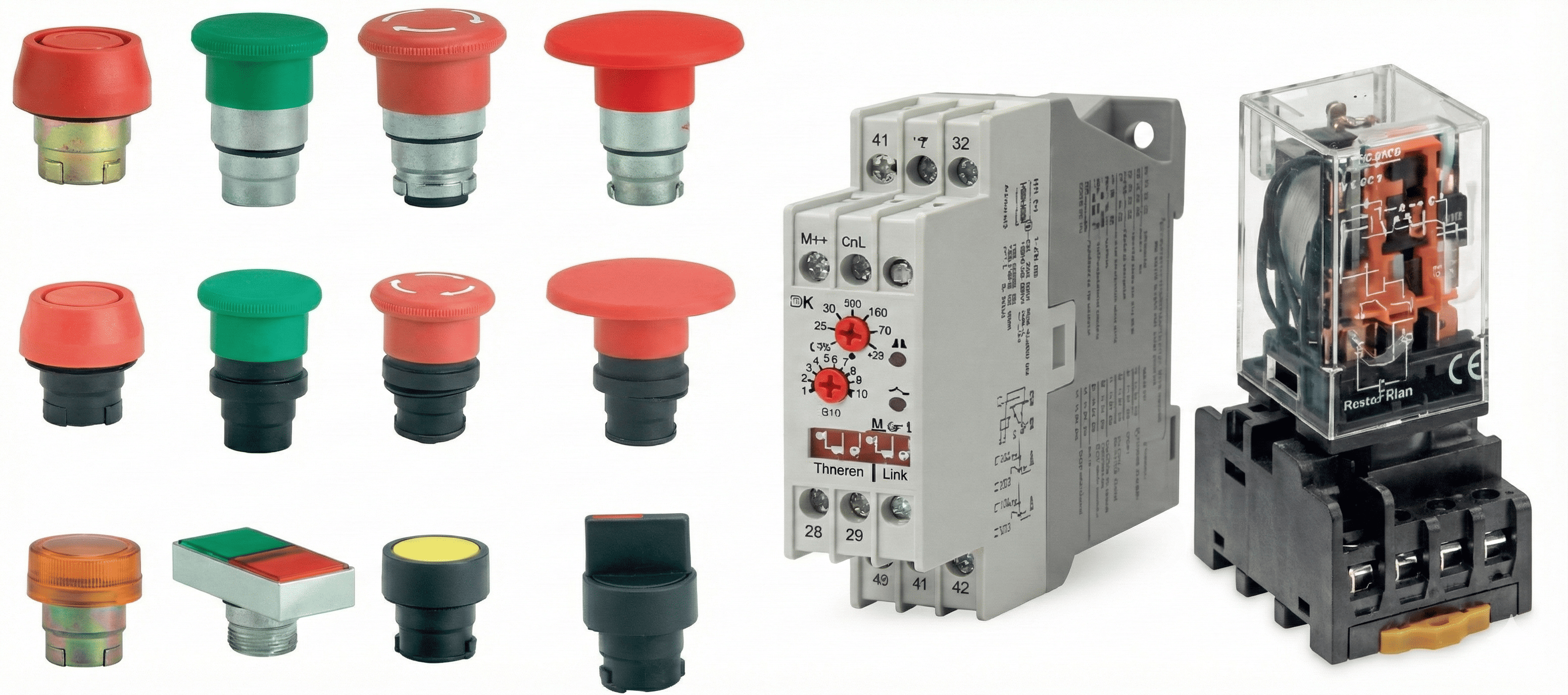 Timers, Relays, Pushbuttons & Switches